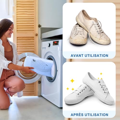 Teletrogy 2 x Reusable Shoe Washing Machine Washing Bag, Portable Shoe Cleaning Bags with Zip Closure Laundry Bags for Sneakers, Blue