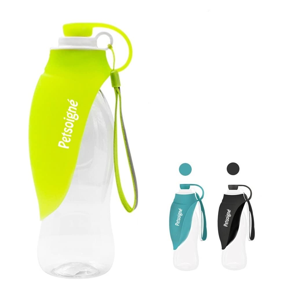 Petsoigné Portable Dog Water Bottle in Silicone Pet Water Bottles Foldable for Travel Walking Hiking (Green)