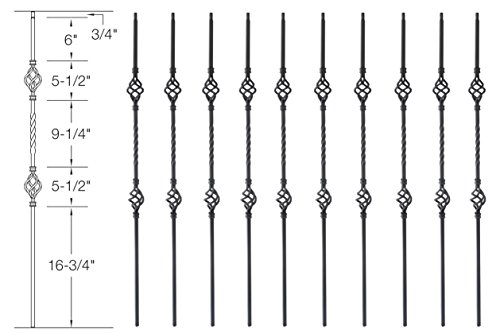 T05 - Iron Balusters - Double Basket - Hollow - 44 in X 1/2 in Square - Box of 10 (Satin Black)