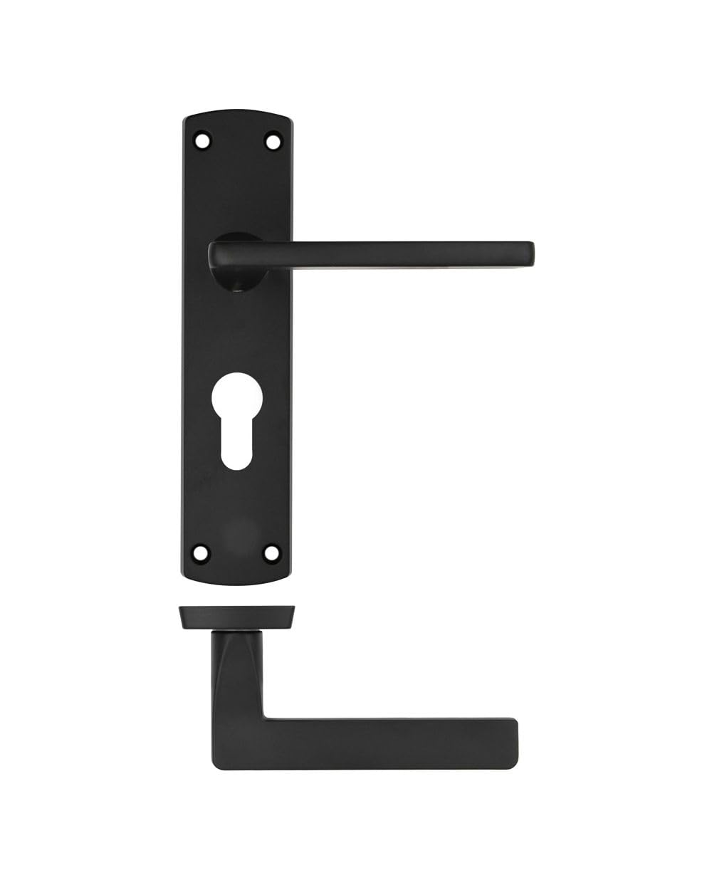 Stanza Leon Door Handle Set - Stylish and Modern Door Lever on Euro Lock Backplate, Matt Black (17cm x 12.5cm)