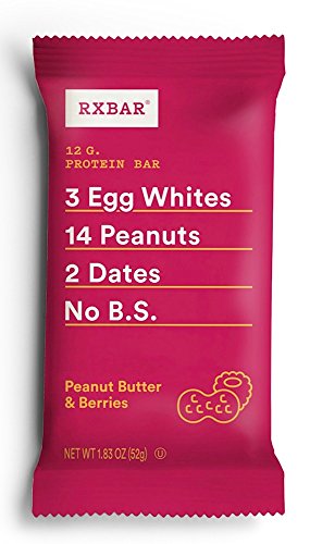 RXBAR Real Food Protein Bar, Peanut Butter & Berries, Gluten Free, 1.83oz Bars, 12 Count