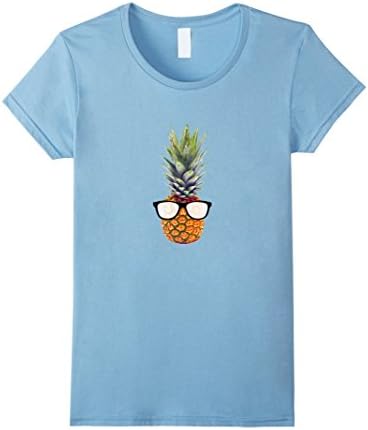 Women's Cool Pineapple Graphic T-Shirt with Black Sunglasses White Medium Baby Blue