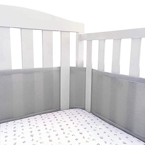 Baby Mesh Crib Liner , Soft Breathable Hypo-allergenic 100% Microfiber Polyester Washable Crib Bumper Liner for Standard Crib Nursery Bedding Accessories