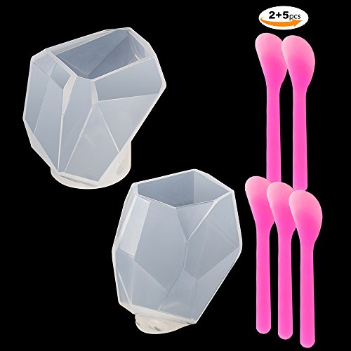 2 Styles Multi Faceted Diamond Stone Jewelry Mould, DIY Silicone Diamond Stone Mold, Resin Epoxy Making for Christmas Gifts, Home, Wedding & Party DÃ©cor, Come with 5 PCS Glue Mixing Spoons