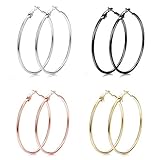 Hoop Earrings, 18K Gold Plated Rose Gold Plated Stainless Steel Rounded Hoops Earrings for Mother's Day Gift (4 Colors in 2.2