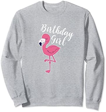 Unisex Flamingo Theme Birthday Sweatshirt Birthday Girl Medium Heather Grey