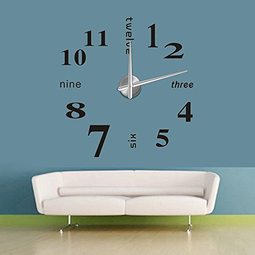 Chinatera Modern Mute DIY Large Wall Clock 3D Sticker Home Office Decor Black Gift