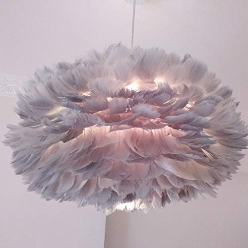 Feather Ceiling Light Shade, Feather Ceiling Pendant 4 Colors Chooseful Simple E27 Feather Ceiling Lampshade Decorative Droplight Shade for Living Room Bedroom Lobby, Gray [Energy Class A]