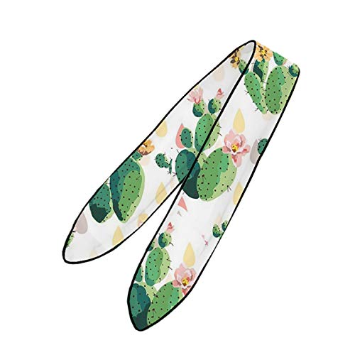 Hair Scarf Long & Small Women Headband, Unique Cactus Flowers Floral Neckerchief, Soft Chiffon Bandanas Headband - Handbag Handle Wrap Ribbon Bracelet