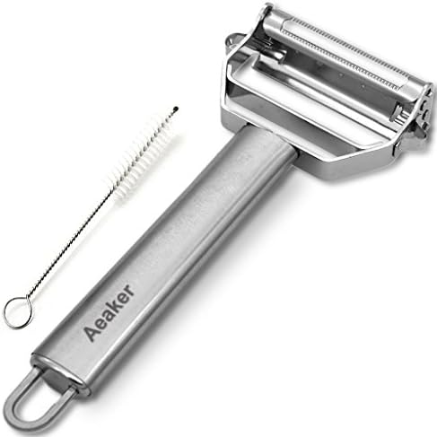 Vegetable Peeler &amp; Julienne Slicer (2 in 1) - Perfect for Potato, Carrot, Apple &amp; Zucchini | Cleaning Brush | Aeaker A-850