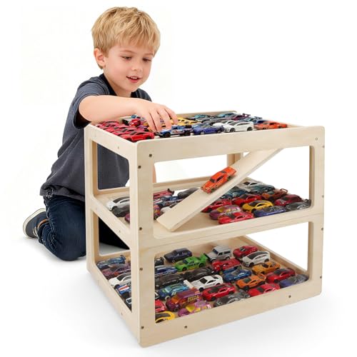 Display Case for Hot Wheels Garage & Matchbox Cars, 1/64 Scale Diecast Toy Car Garage, Storage Case for Hot Wheels, Parking Garage Diorama Toy Car Parking Car Ramp