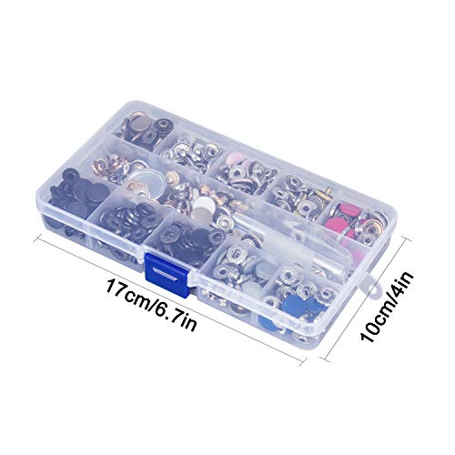 HOMEIDOL Snap Fastener Kit 12 Colors, 150 Sets Metal Snap On Buttons Set Press Studs with Fixing Tools for Thin Leather Bracelet, Shirt, Skirt, Jacket, Jeans, Bags Repair and Decoration