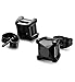 FIBO STEEL 3 Pairs Stainless Steel Black Stud Earrings for Men Women Hypoallergenic Mens Earrings Stud Set, Black Square Round Diamond CZ Stud Earrings Pierced 7mm