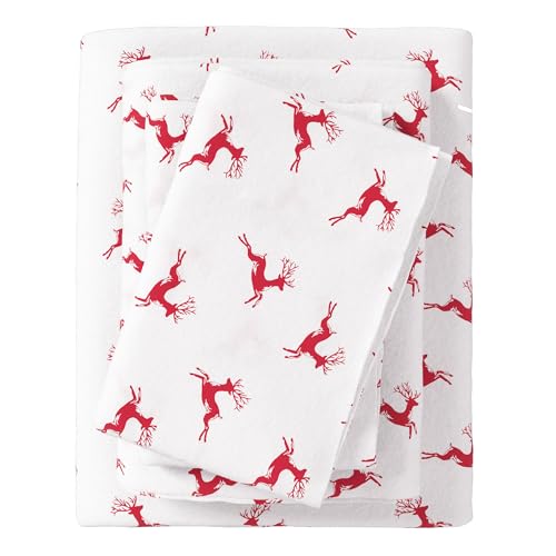 Great Bay Home Flannel Sheet Set Full Size - 100% Turkish Cotton, Double-Brushed, Printed Bed Sheets - Ultra-Soft, Cozy, 4-Piece Bedding Set (Reindeer)