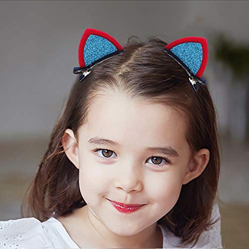 2 inch Felt Cat Ears Hair Clip, Glamfields 7 Pairs Cute Glitter Sparkly