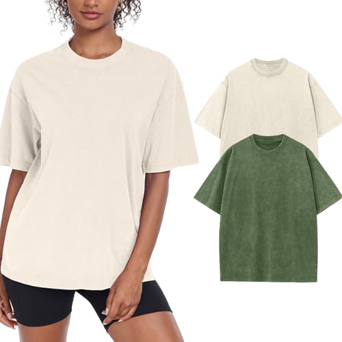 Womens Oversized T-Shirt Washed Vintage Cotton Tee