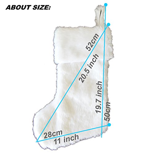 EDLDECCO 20.5 inch Snowy White Cozy Faux Fur Christmas Stocking for Holiday party decorations gift-One Piece