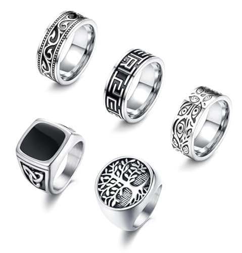 Sanfenly 5Pcs Stainless Steel Rings for Men Greek Signet Thumb