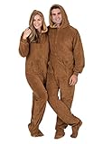 Footed Pajamas - Teddy Bear Adult Hoodie Chenille - Medium