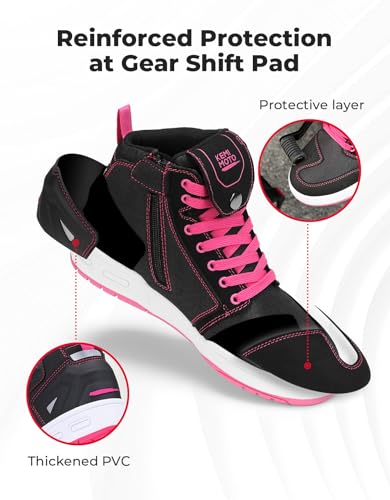 KEMIMOTO Women's Motorcycle Shoes, Motorcycle Boots Causal Women, Motorcycle Boots with Raiser, Breathable Motorcycle Trainers, Black/Pink