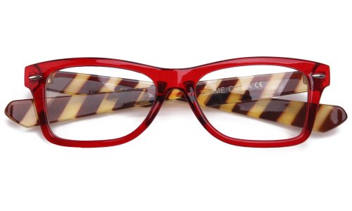IG Unisex Translucent Simple Stripe Design Comfortable No Logo Clear Lens Glasses in Red/Brown