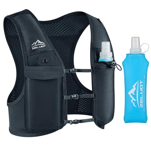 Zelvot Laufweste für Damen und Herren, Europäisches Originalpatent, Verstellbare Brustgurte, Trinkweste Laufen mit 500ml Wasserflasche, Reflektierende