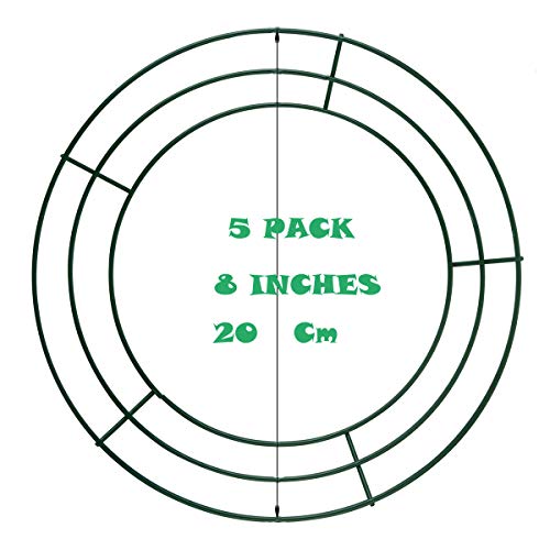 NimJoy 5 Pack Green Wire Wreath Ring Metal Floral Wreath Frame for Christmas New Year Wedding Holidays Valentines Garden Yard Home Party Decorations (8 Inches)