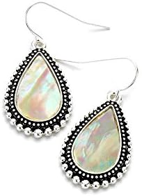 Lovely Antiqued Silver Teardrop Drop Earrings with Mother-of-Pearl Center