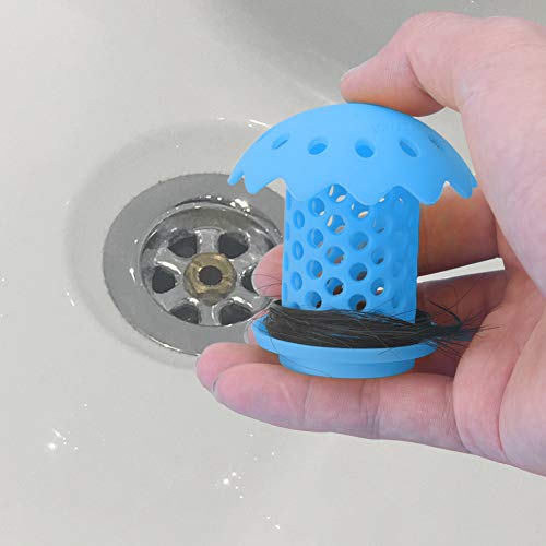 FChome 2 Pack Bathtub/Sink Drain Hair Catcher Protector Strainer,FDA Grade Silicone Bathroom Sink Drain Protector Hair Strainer/Snare Sizes 1.5’’and 1.75’’,Blue