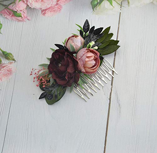 Amazon Com Burgundy Pink Hair Comb Floral Wedding Headpiece