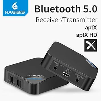 INICIO Hagibis Bluetooth 5.0 Transmitter and Receiver AptX HD Low Latency 25m Long Range for TV PC Speaker with Digital Optical SPDIF TOSLINK / 3.5mm Aux Audio for Car Stereo Home Speaker