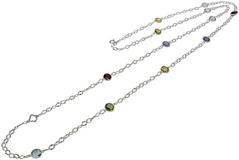 ネックレス ホワイトゴールド K18 マルチカラーストーン ロングネックレス レディース
