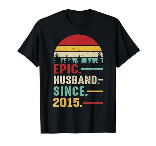 10th Wedding Anniversary for Him Epic Husband Since 2015 T-Shirt