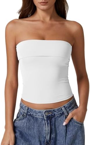 QINSEN Women's Tube Top Double Lined Strapless Bandeau Top Summer