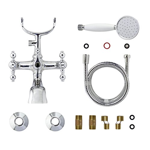 MODONA 6" European Style Tub & Shower Mixer with Porcelain Hand Held Shower Set – Lever Handles - Made of Brass - Thumbnail 3