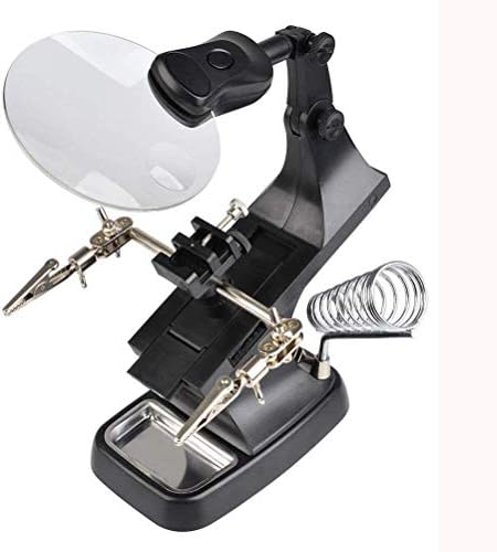 ZHULAOGONG Magnifier LED 3.5X and 4.5X Magnifier Tool with Soldering Iron Stand and Clips Desktop Standing Helping Hand for Tight Jewelry Work and Electronics Hands Free with Light Fauay