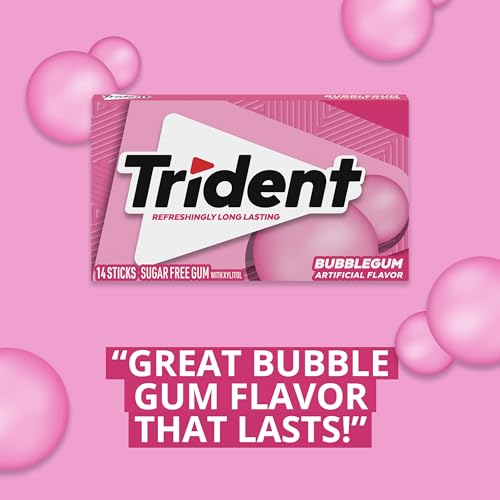 TRIDENT BUBBLEGUM SUGAR-FREE CHEWING GUM, 3 PACKS OF 14 PIECES (42 TOTAL PIECES)