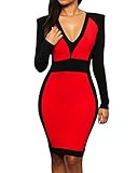 Womens Sexy V Neck Long Sleeve Slim Fit Midi Dress L Red
