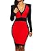 Womens Sexy V Neck Long Sleeve Slim Fit Midi Dress L Red