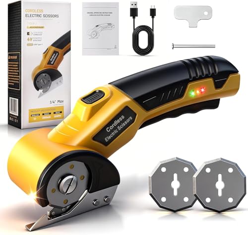 Electric Scissors, Cardboard Cutter, With LED Light, High-Efficiency Brushless Motor, 2000mAh Battery, Tungsten Steel Blade, Suitable for Cloth, Cardboard, Carpet Wire Rope Cutters Orange Image