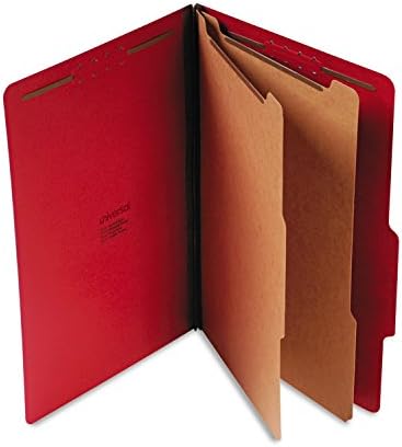 UNV10313 Pressboard Classification Folders, Legal, Six-Section, Ruby Red, 10/Box