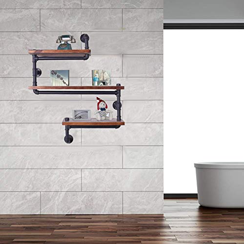 Industrial Pipe Shelving Bookshelf Rustic Modern Wood Ladder Pipe Wall Shelf 3 Tiers Wrought IronPipe Design Bookshelf DIY Shelving(Dia 32mm,Weight:30lb)