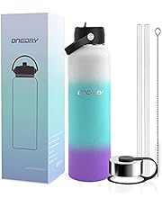 oneday Sports Water Bottle Vacuum Insulated Stainless Steel Straw & Wide Mouth Lids （32oz or 24 oz) - Keeps Liquids Hot or Cold with Double Wall Thermo Mug, Metal Canteen