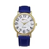 Clearance Sale!Women Watches,Shinericed Women's Fashion Retro Digital Dial Leather Band Big Numbers Quartz Analog Wrist Watch (Blue)