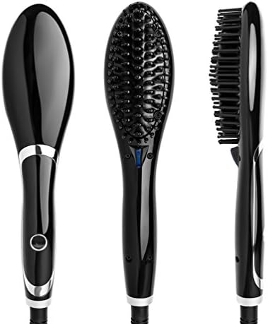 Straightening Brush Ceramic Heating Hair Straightener Brush Professional Temperature Display Styling Tools Anti-scald Comb Tooth Black and Silver Color