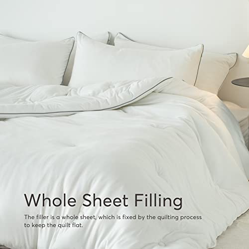 KASENTEX Lightweight Jersey Knit California King Comforter Set - Soft Bed Set - Noiseless Duvet Insert 3 Piece Solid Breathable– Light King Comforter with 2 Pillow Shams (White, 96x106”)
