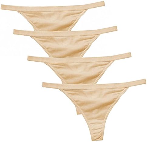 Lweisty Pack of 4 Womens Simple Cotton Sexy Bikini Lingerie G-string T-back Thongs Panties (Medium, Khaki)
