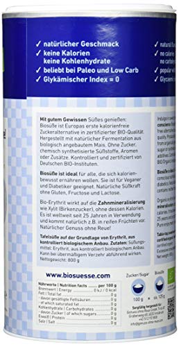 Bio Erythrit 800g kalorienfreie BiosüÃe - kalorienfreier Kristallzuckerersatz, Vegane & zahnfreundliche Zucker Alternative - zuckerfrei 0 kcal, biologisch, glutenfrei – Bild 3