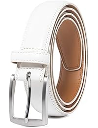 Mens White Leather Belt (36, White)