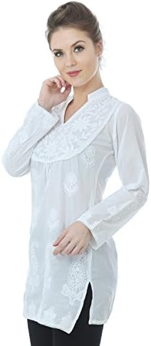 White Paisley Embroidered Notch Neck Tunic